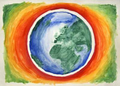 Image: earth painting with rainbow background eco paint