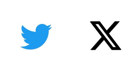 Blue twitter bird and X logos