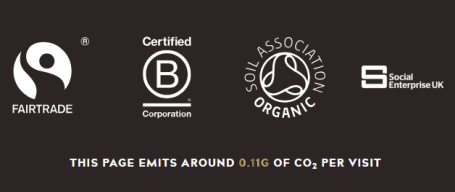 Fairtrade, B Corp, Soil Association and Social Enterprize logos